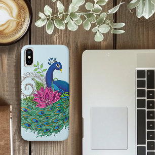 Peacock Blue Lotus Flower Henna iPhone X Case