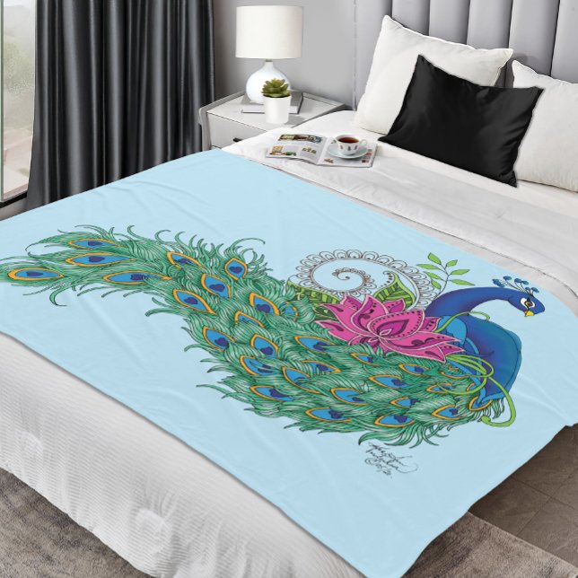 Peacock Blue Lotus Flower Henna Fleece Blanket (Creator Uploaded)