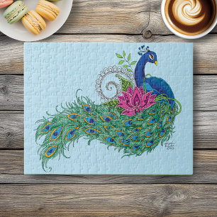 Peacock Blue Lotus Flower Henna Jigsaw Puzzle