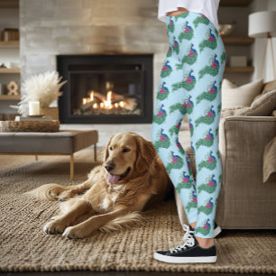 Peacock Blue Lotus Flower Henna Leggings