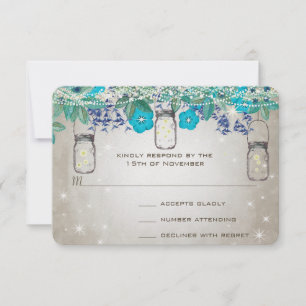 Peacock Blue Mason Jar Navy Turquoise RSVP Card