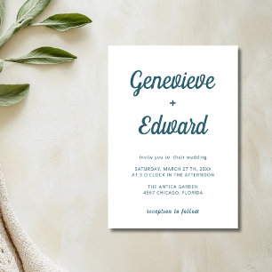 Peacock Blue Minimal Modern Calligraphy Wedding Invitation
