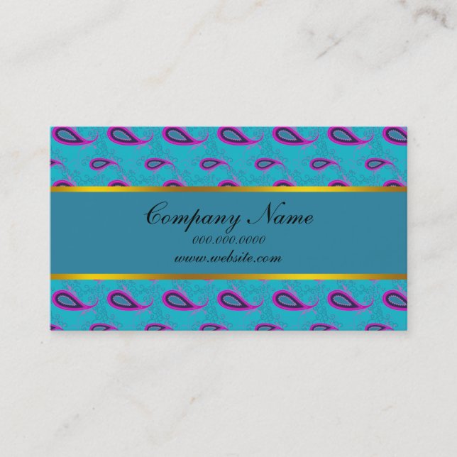 Peacock Blue Paisley Business Card (Front)