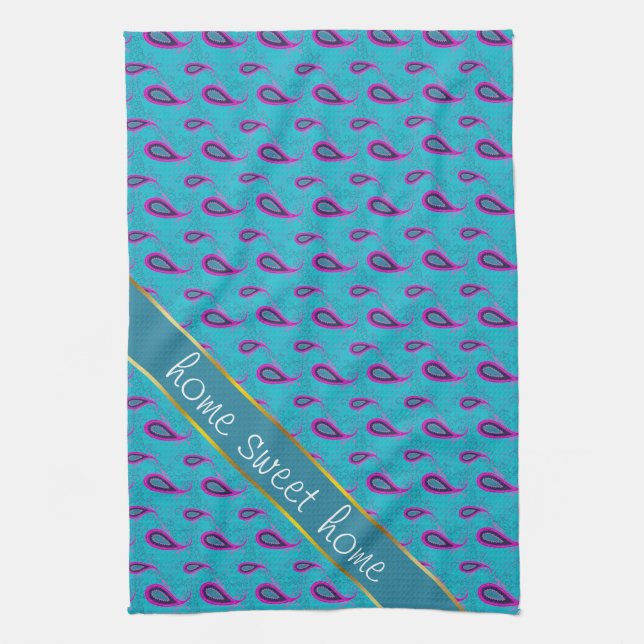 Peacock Blue Paisley Tea Towel (Vertical)