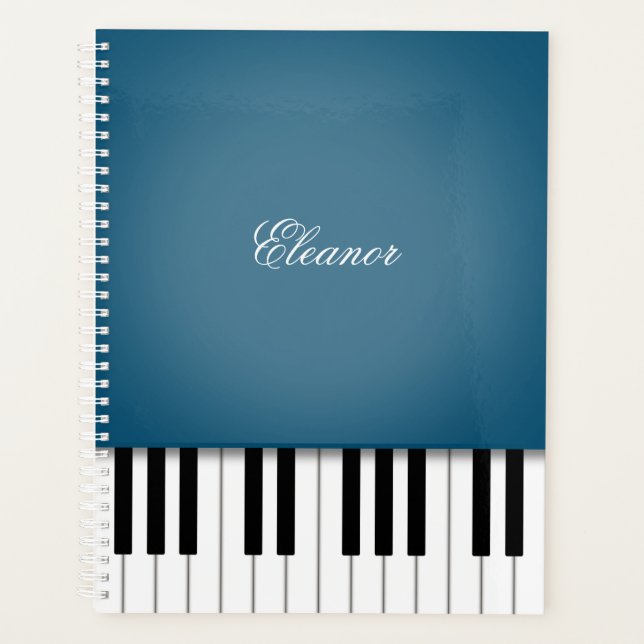 Peacock Blue Piano Music Keyboard Customised Planner (Front)