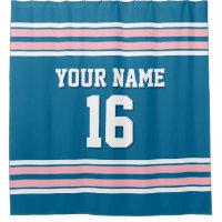 Peacock Blue, Pink White Stripes Sports Jersey