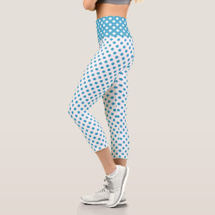 Peacock Blue Polka Dots Circles Capri Leggings