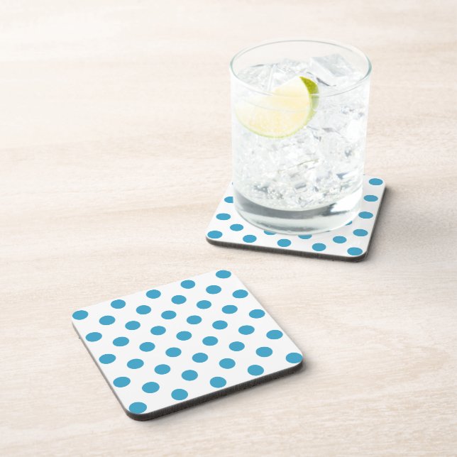 Peacock Blue Polka Dots Circles Coaster (Right Side)