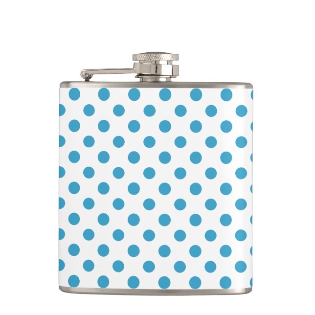 Peacock Blue Polka Dots Circles Hip Flask (Front)