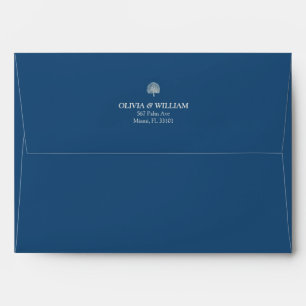 Peacock Blue Tropical Palm 5x7 Wedding Envelope