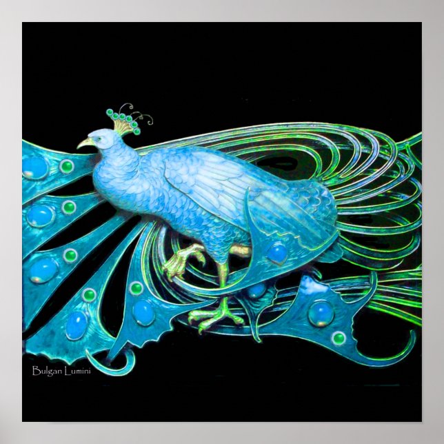 PEACOCK ,blue turquase ,green  black Poster (Front)