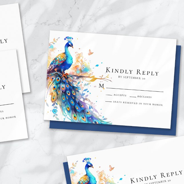 Peacock Blue Wedding RSVP Card (Creator Uploaded)