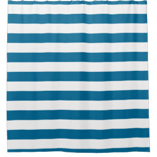 Peacock Blue White Horizontal Stripe NL #1 Shower Curtain