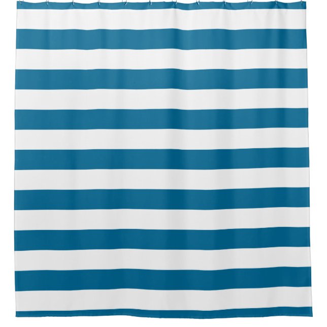 Peacock Blue White Horizontal Stripe NL #1 Shower Curtain (Front)