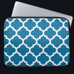 Peacock Blue White Moroccan Quatrefoil Pattern #5 Laptop Sleeve<br><div class="desc">Peacock Blue and White Moroccan Quatrefoil Trellis Pattern #5  
 You can customize this with your own text and / or images if you so choose to make your own unique design.  
 If you would like this design in other colors,  just drop us an email.  
 2014 ©FantabulousPatterns All rights reserved</div>