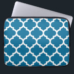 Peacock Blue White Moroccan Quatrefoil Pattern #5 Laptop Sleeve<br><div class="desc">Peacock Blue and White Moroccan Quatrefoil Trellis Pattern #5  
 You can customize this with your own text and / or images if you so choose to make your own unique design.  
 If you would like this design in other colors,  just drop us an email.  
 2014 ©FantabulousPatterns All rights reserved</div>
