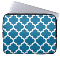 Peacock Blue White Moroccan Quatrefoil Pattern #5