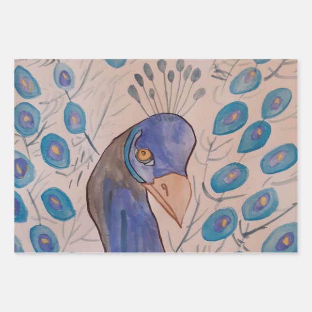 Peacock Blue Wrapping Paper Sheet (Front)