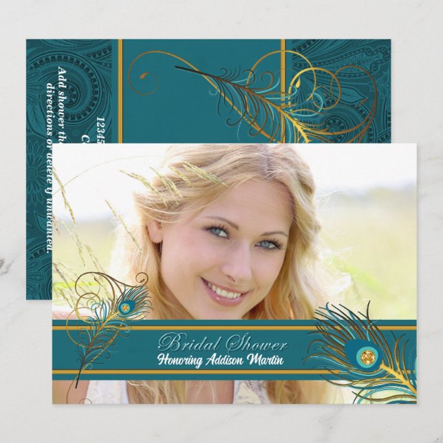 Peacock Bridal Shower Bride to Be Photo Invitation (Front/Back)