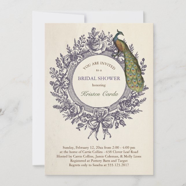 Peacock Bridal Shower Invitations (Front)