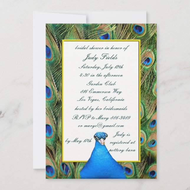 Peacock Bridal Shower Invitations (Front)