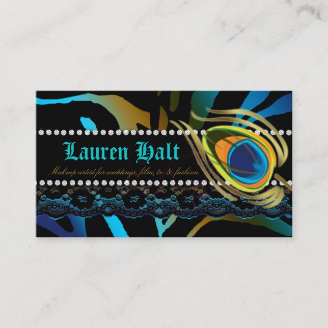 Peacock Business Card hair salon nail spa (Front)