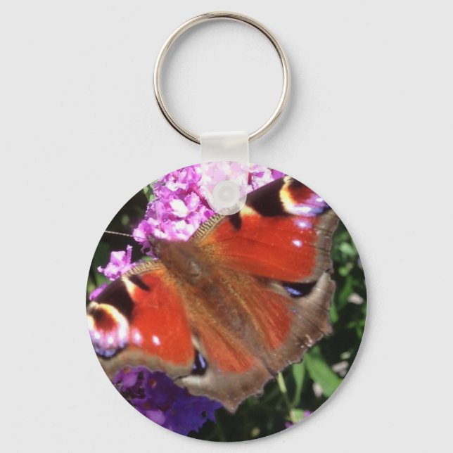 Peacock Butterfly and Buddleia Key Ring (Front)
