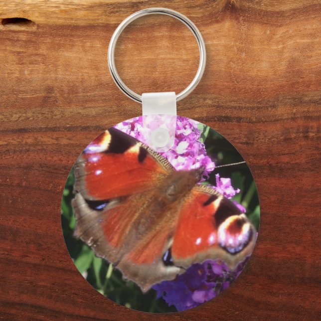 Peacock Butterfly and Buddleia Key Ring (Back)
