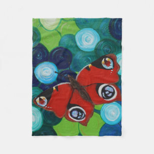 Peacock Butterfly and Flowers Painting Fleece Blanket