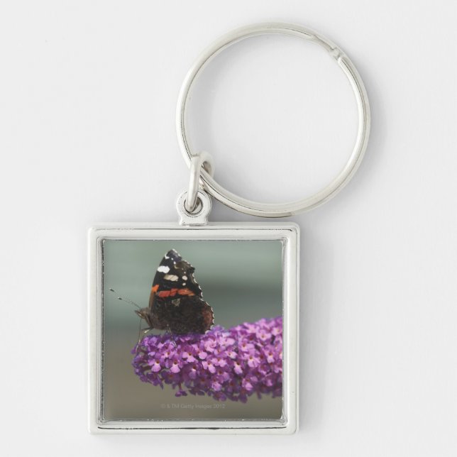Peacock butterfly on flower key ring (Front)