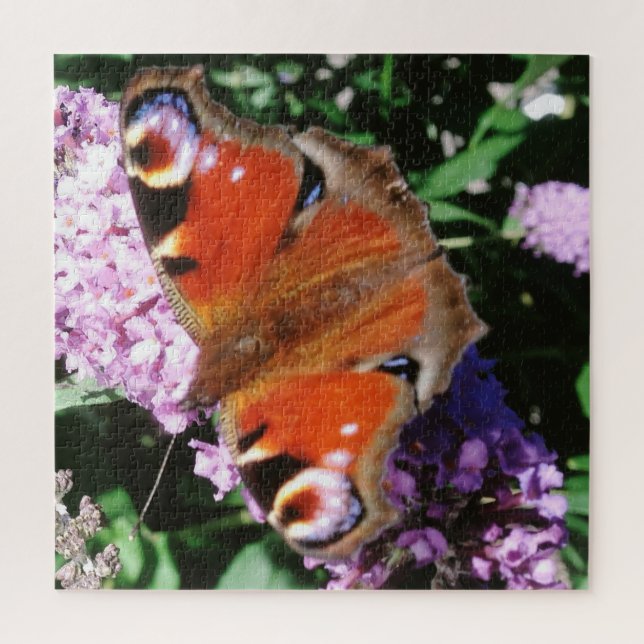Peacock Butterfly On Mauve Buddleia Jigsaw Puzzle (Vertical)