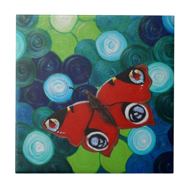 Peacock Butterfly Painting Ceramic Tile (Front)