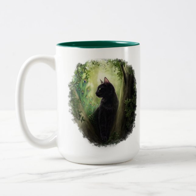 Peacock Cat Two-Tone Coffee Mug (Left)