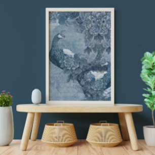 Peacock Chinoiserie Floral Blue White Decoupage Tissue Paper