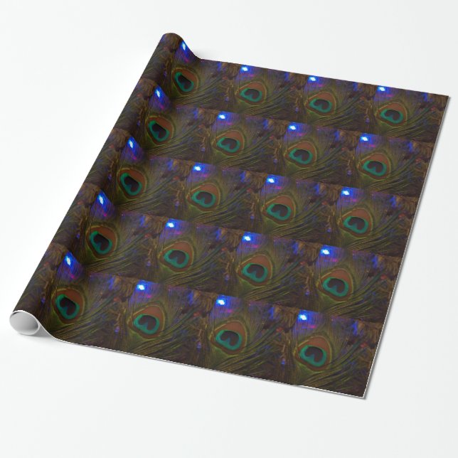 Peacock Christmas Feather Wrapping Paper (Unrolled)