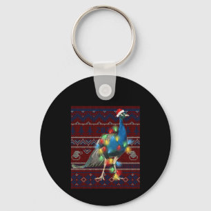 Peacock Christmas Lights Ugly Sweater Goat Lover Key Ring