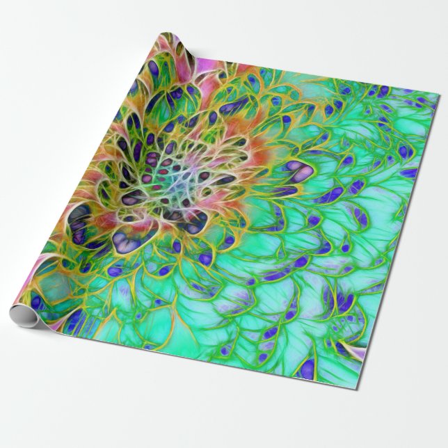 Peacock Chrysanthemum Wrapping Paper (Unrolled)
