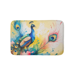 Peacock coloful design bath mat