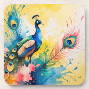 Peacock coloful design coaster