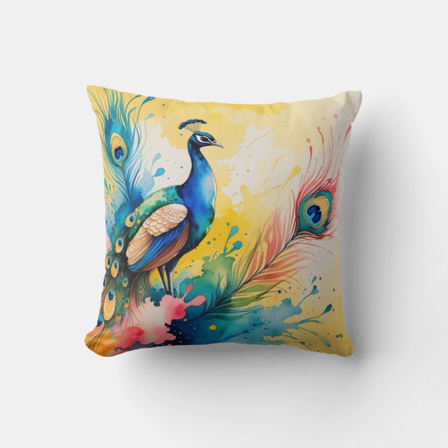 Peacock coloful design  cushion (Front)
