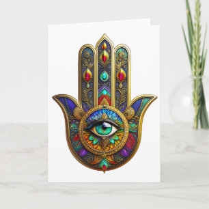 Peacock Color Flower Petals Hamsa Green Third Eye Card