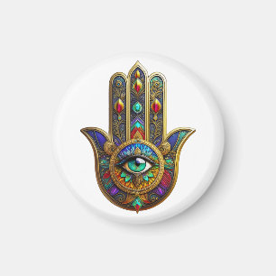 Peacock Color Flower Petals Hamsa Green Third Eye Magnet