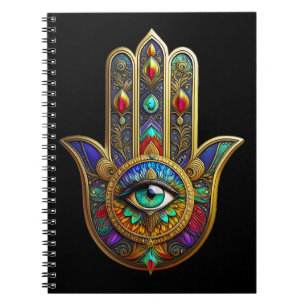 Peacock Color Flower Petals Hamsa Green Third Eye Notebook