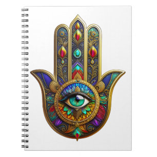 Peacock Color Flower Petals Hamsa Green Third Eye Notebook