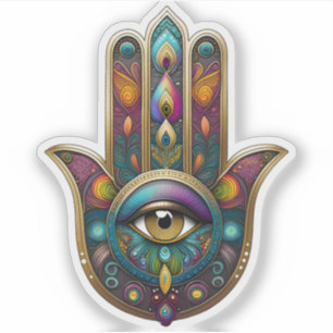 Peacock Colors Hamsa w/ Gold Third Eye