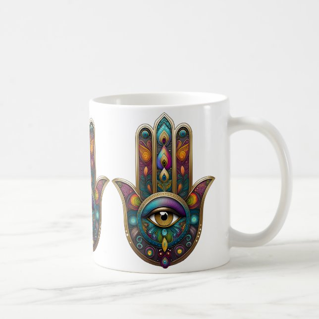 Peacock Colors Hamsa w/ Gold Third Eye Coffee Mug (Right)