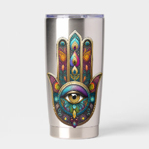 Peacock Colors Hamsa w/ Gold Third Eye Insulated Tumbler