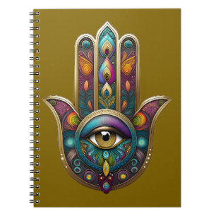 Peacock Colors Hamsa w/ Gold Third Eye Notebook