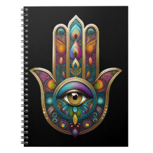 Peacock Colors Hamsa w/ Gold Third Eye Notebook