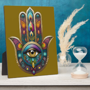 Peacock Colors Hamsa w/ Gold Third Eye Plaque